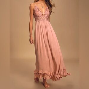 Free People Adella Maxi Slip Rose Pink Lace Dress
